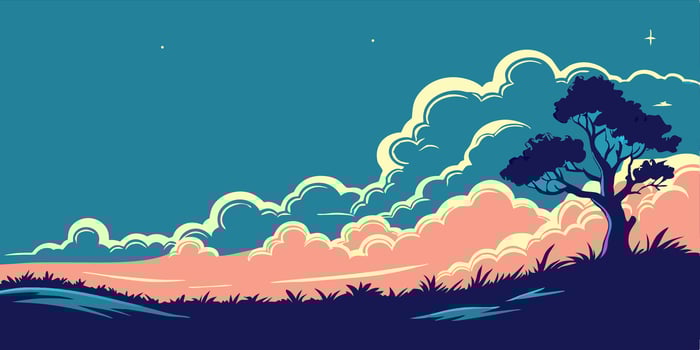 Tranquil Sunset Landscape Silhouette Tree and Pink Clouds vector