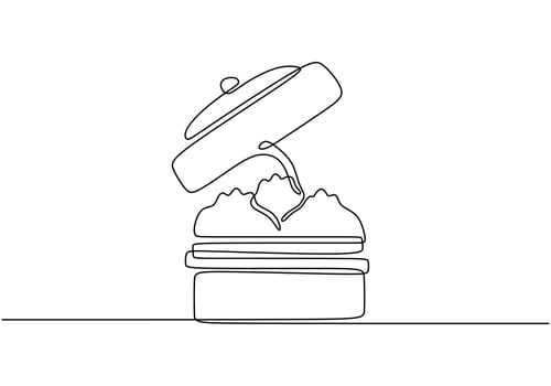 One line drawing dim sum hand drawn isolated on white background. Korean food. vector