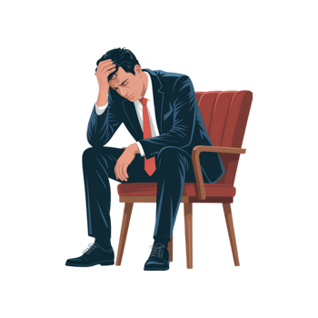 A stressed businessman sits thoughtfully in a red chair contemplating business challenges a stylish illustration perfect for marketing materials or websites png