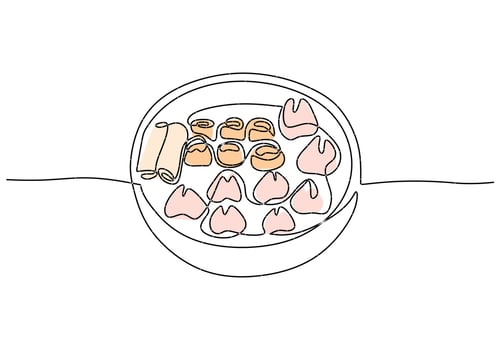 One line drawing Korean food dim sum. vector