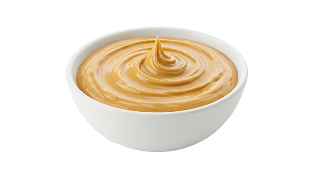 Delicious caramel sauce in white bowl isolated on transparent background png