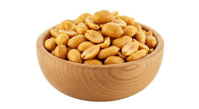 Salted peanuts in wooden bowl isolated on transparent background png