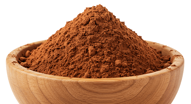 A cocoa powder in wooden bowl isolated on transparent background png