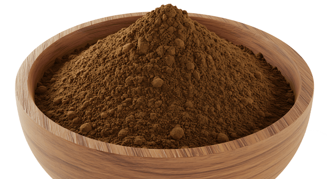 A cocoa powder in wooden bowl isolated on transparent background. png