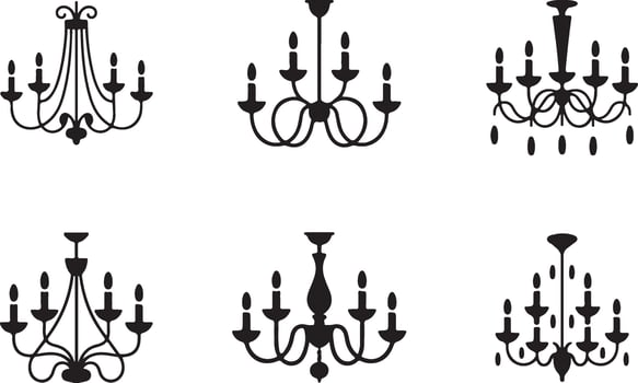 Set of Elegant Chandelier Silhouettes - Classic Icons for Lighting Design vector