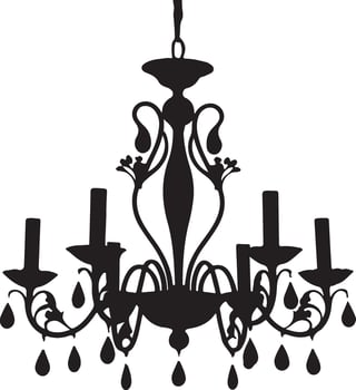 Elegant Black Chandelier Silhouette with Crystal Drops Classic Design vector