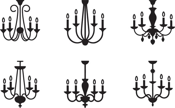 Elegant Chandelier Silhouettes Set Classic Lighting Icons vector
