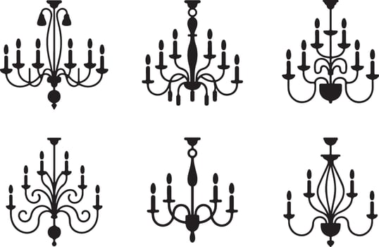 Set of Elegant Chandelier Silhouettes Classic Lighting Designs vector
