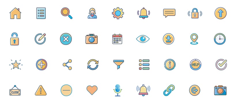 UI Essentials Flat Color Icon Set Modern Interface Symbols for Web, Mobile Apps, and UX Design vector