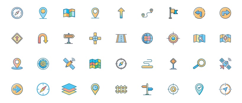 Navigation Flat Color Icon Set Modern Direction, Map, and GPS Icons for Apps and Interfaces vector