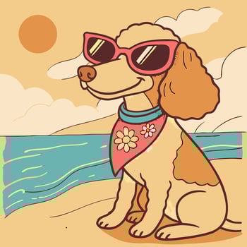 Cool Dog at the Beach Wearing Sunglasses and Bandana vector