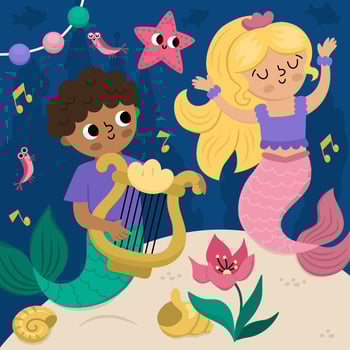 Mermaids playing music underwater vector