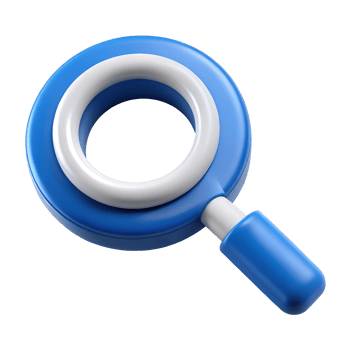 3D Render of a Blue and White Magnifying Glass Icon Search Tool Web Design Element png