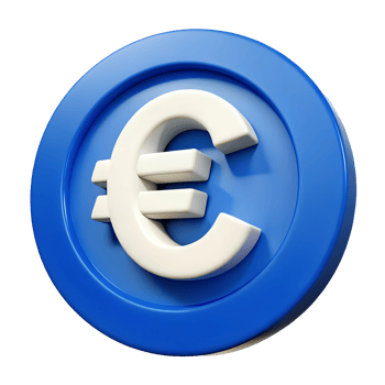 3D Render of Euro Currency Symbol on Blue Circular Icon Finance Money Banking png