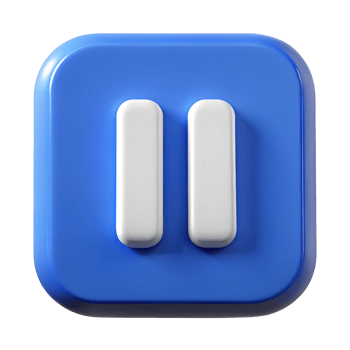 3D Render of a Blue Square Pause Button Icon Media Control User Interface Element png