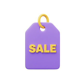 3D Render of Purple Sale Tag with Yellow Text Hanging Tag Retail Discount Offer png