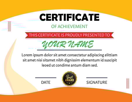 Certificate of achievement template with an orange and white design vector