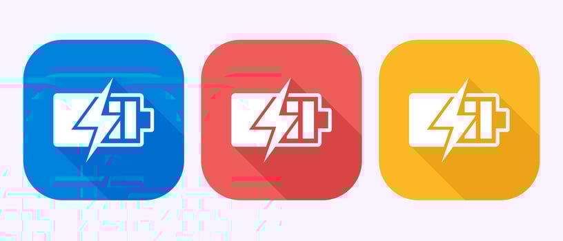 Battery icon, Battery charging sign and symbol in shadow button design vector