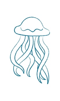 Jellyfish silhouette in chalk style. Aquatic creature with flowing tentacles. Marine life in the ocean, graphic doodle format, ideal for educational materials and summer projects. vector