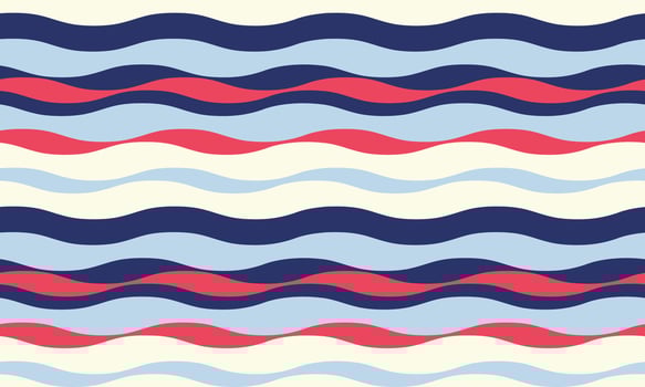 Vibrant wavy stripes in blue, red, and cream create a cheerful, summery pattern. Perfect for textile design, website backgrounds, or any project needing a playful, nautical vibe. vector