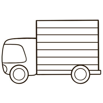 Coloring line drawing of a truck with boxes behind on a transparent background. png