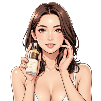 Bright Skin Lady Holding Collagen Bottle png
