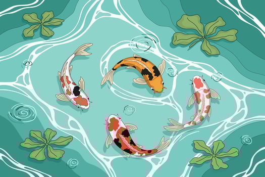 Koi fish in tranquil water with plants vector