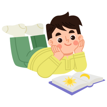 Illustration of Little Boy Reading a Book png