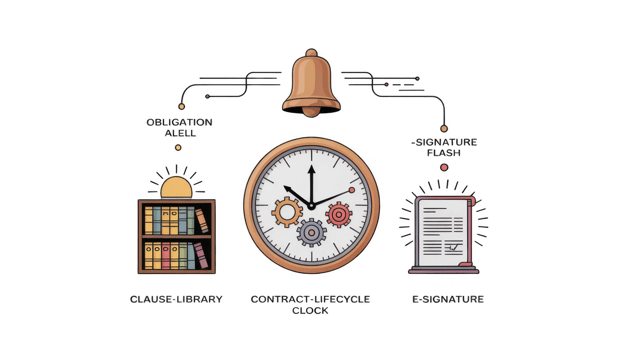 Contract lifecycle management with clause library, clock, alerts and e signature png