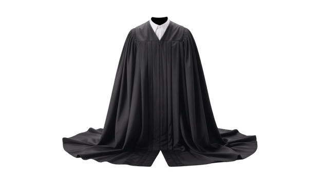 Black judge gown resting on transparent background png