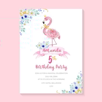 Colorful birthday invitation with flamingo vector