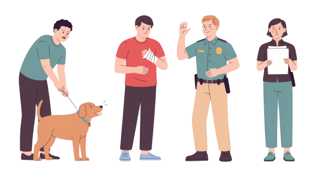 Dog biting man and police taking notes on transparent background png
