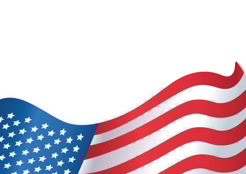 Elegant representation of a waving American flag with bold red and white stripes and a blue field filled with white stars, set against a white background. vector