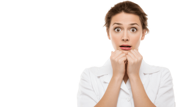Worried doctor feeling anxiety and panic at diagnosis on transparent background png