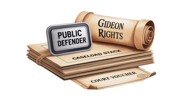 Public defender caseload stack with gideon rights and court voucher png