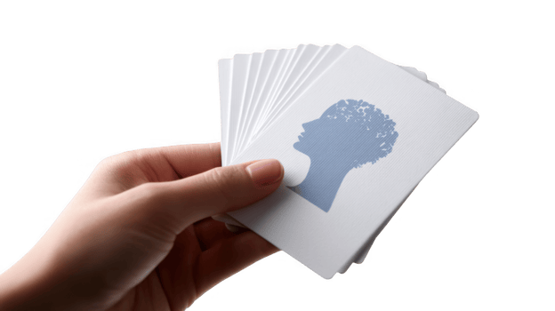 Hand holding grounding cards for anxiety relief with transparent background png