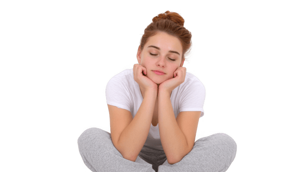 Young woman holding face and sleeping with transparent background png