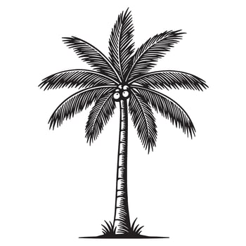 illustration of a detailed silhouette palm tree in a vintage engraved style isolated vector