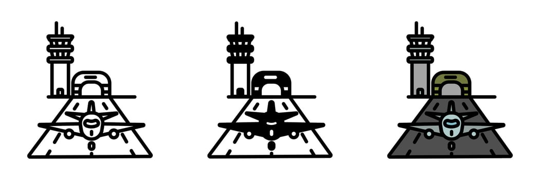 Airbase, A military facility providing operational support for aircraft, including runways, control towers, hangars, and personnel quarters. vector