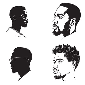 A set of four black men's faces vector