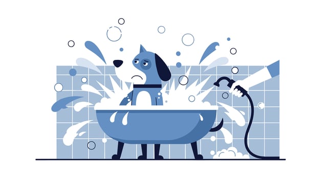 Dog washing in the bathtub illustration vector