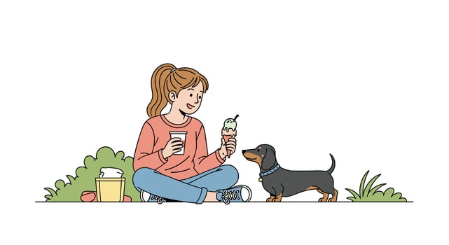 A woman and her dog are sitting on the ground vector
