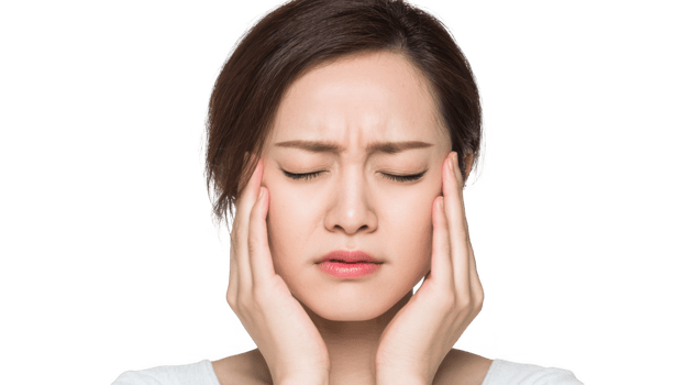 Young woman suffering from strong headache with transparent background png