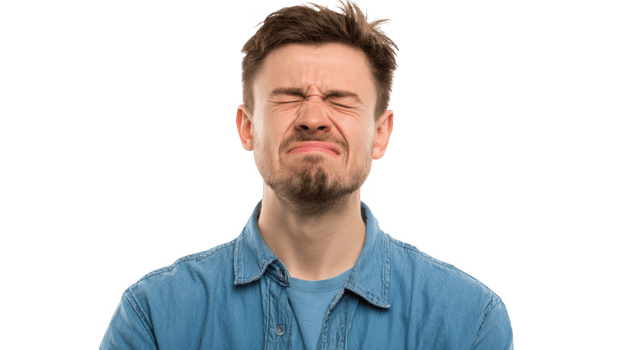Young man groaning with eyes closed on transparent background png