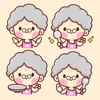 Cute grandma cooking illustrations vector