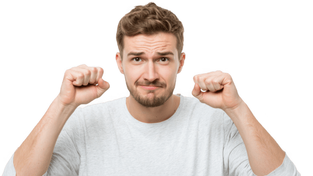 Young man showing fingers and expressing frustration on transparent background png