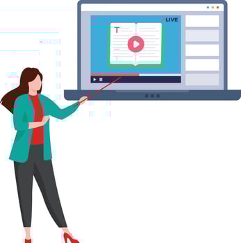 Female teacher giving online lecture vector