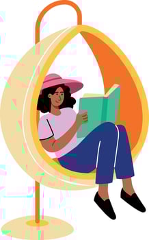 Flat style illustration showing a character sitting on an egg chair vector