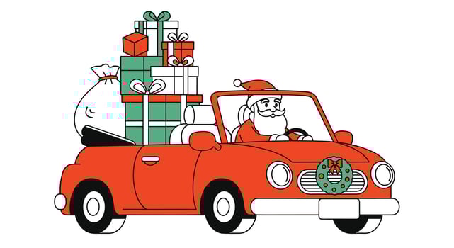 Santa Claus Driving Red Convertible Delivering Holiday Gifts for Christmas to Good Children vector