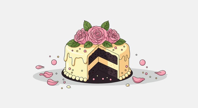 Delicious Cake Delightful Dessert with Roses Sprinkles and Sweet Icing Wonderful Pastry vector